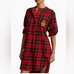 NWT Polo Ralph Lauren Wallace Plaid Sleep Shirt Nightgown S, M